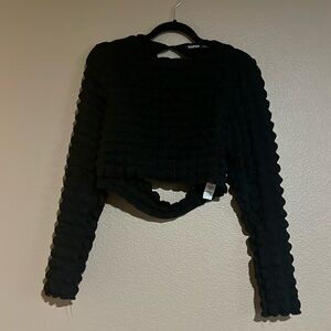 Boohoo black top and skirt set